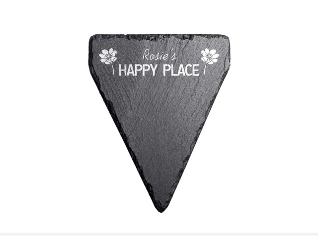 hand cut welsh slate garden marker for your happy place